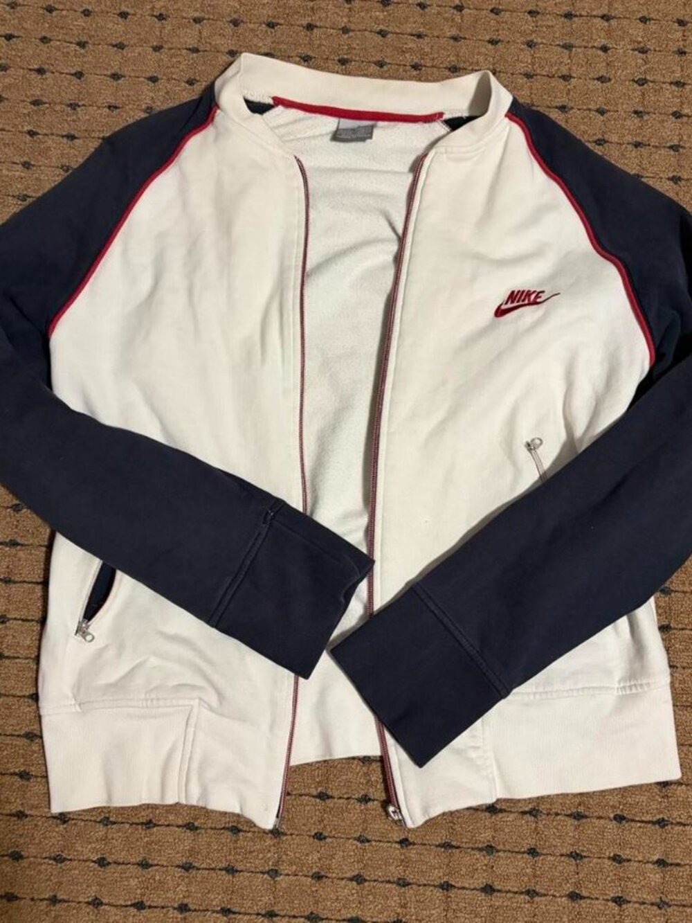 Nike Vintage Y2K white and navy zip-up tracksuit with red trim, SIZE M